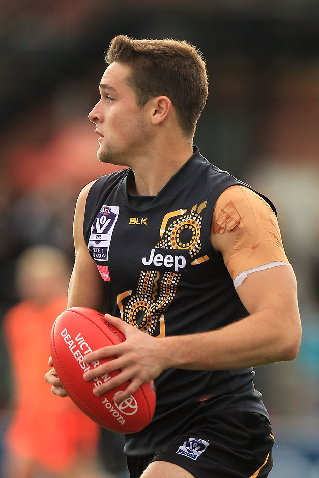VFL 2015 Rd 07 - Richmond v Essendon MELBOURNE, AUSTRALIA - MAY 30: Jayden Short of the Tigers in action during the round seven VFL match between the Richmond Tigers and the Essendon Bombers at Punt Road Oval on May 30, 2015 in Melbourne, Australia. (Photo by Graham Denholm/AFL Media/Getty Images)